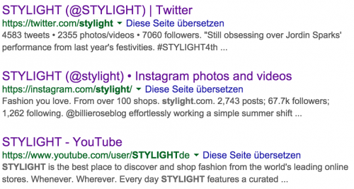 Social Media Profile in den SERPS