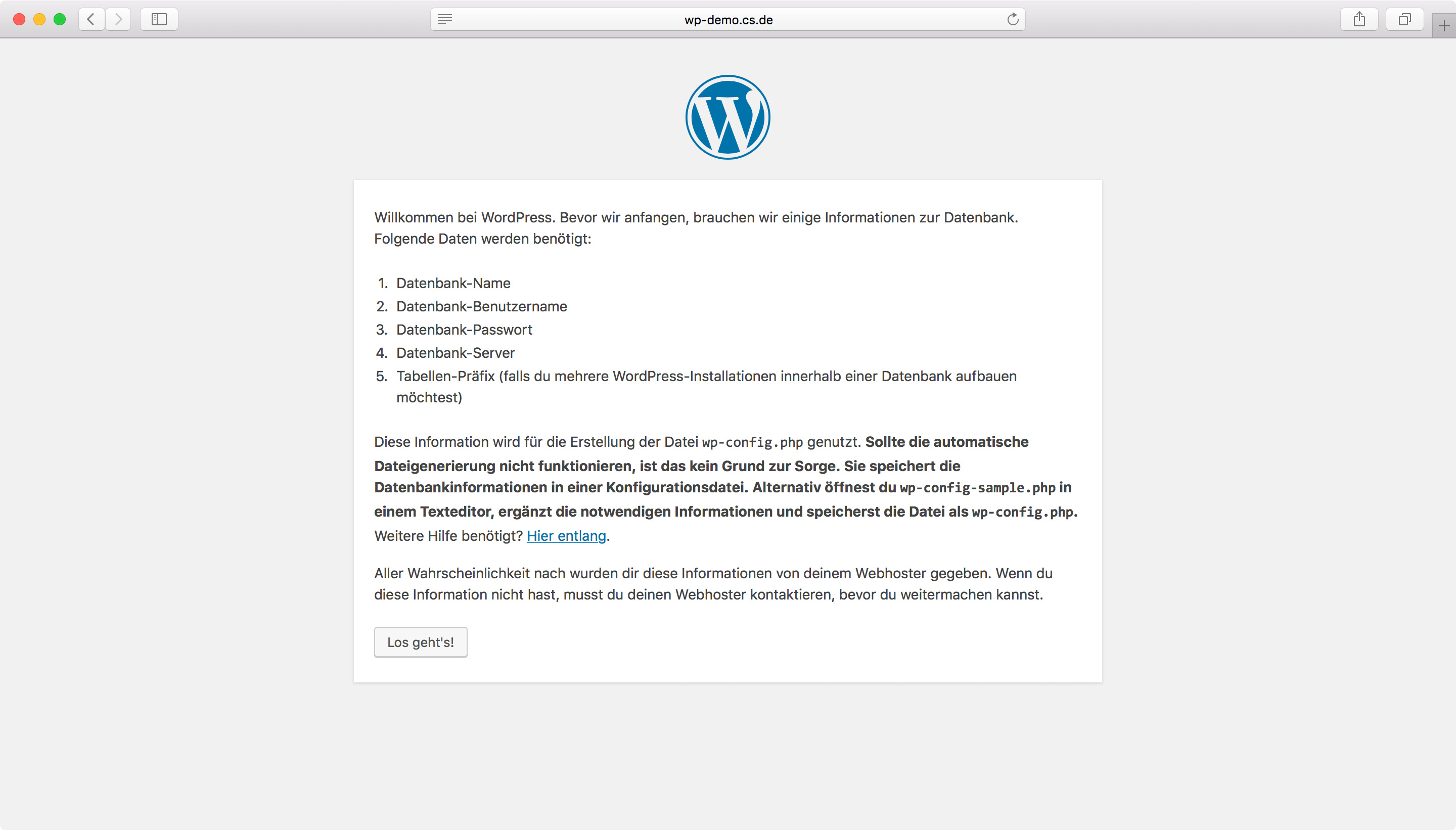 WordPress Installation - Schritt 1
