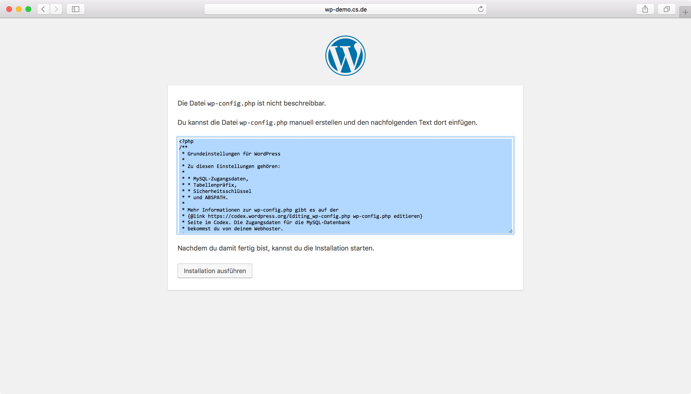 WordPress Installation - Schritt 3.2