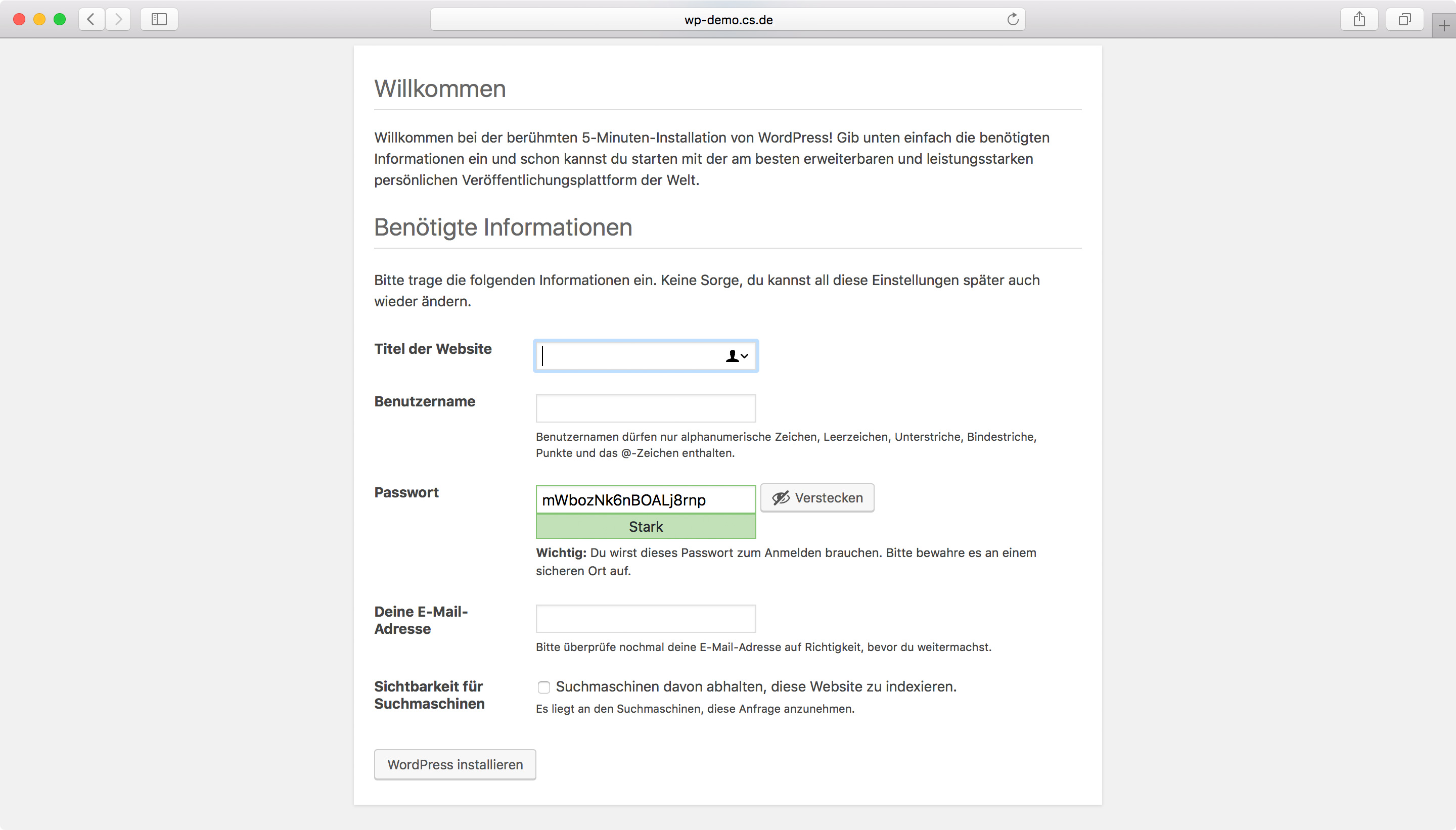 WordPress Installation - Schritt 4